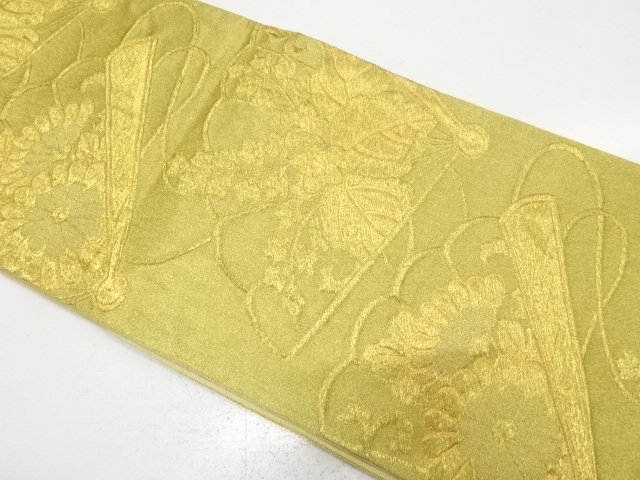 JAPANESE KIMONO / ANTIQUE FUKURO OBI / SILK / WOVEN FOLDING FAN PATTERN
